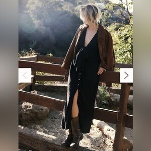 Free People Black Midi Dress with Brown Fringe Jacket